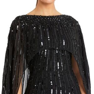 Macduggal Embellished Column Cape Gown, Black